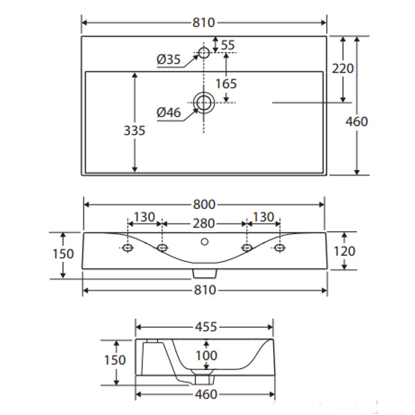 Fienza RAK Des 81 Wall Basin, 1 Tap Hole