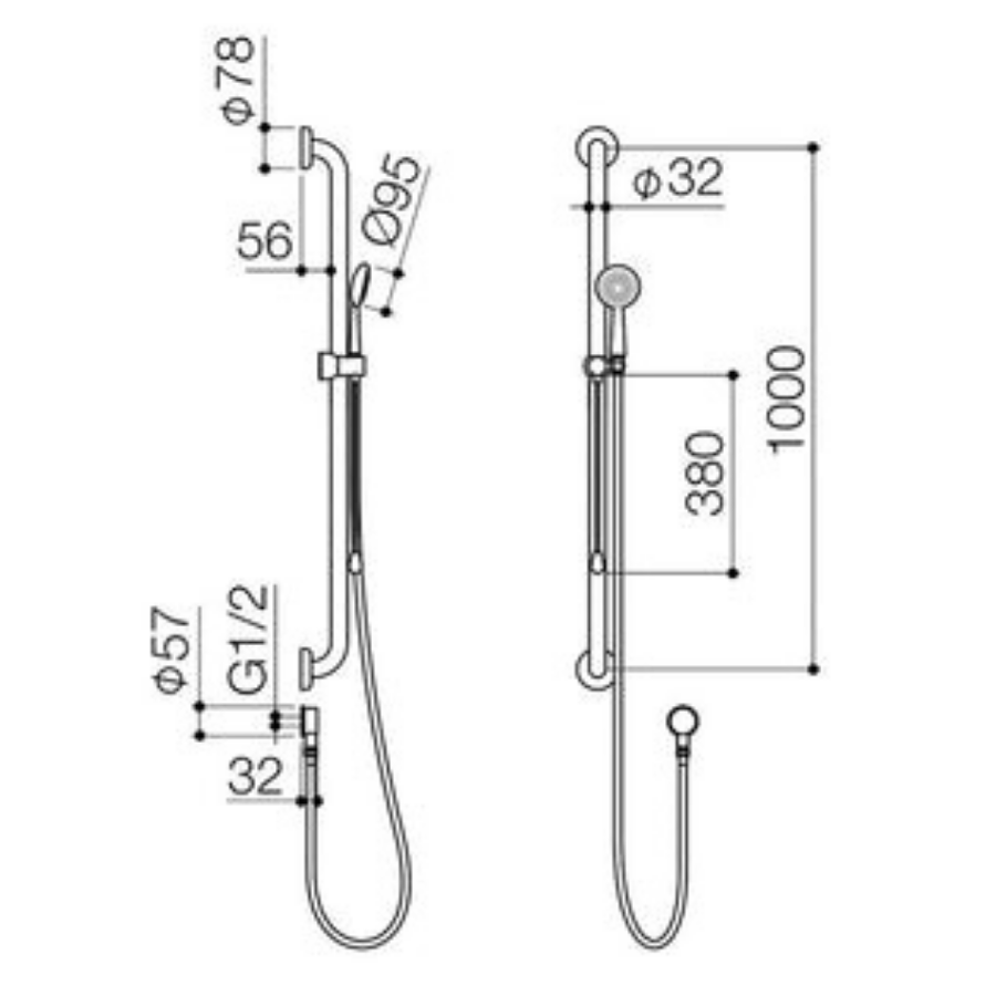 Caroma Virtu Plus Starsafe II Accessible Shower Set - 1000mm Rail