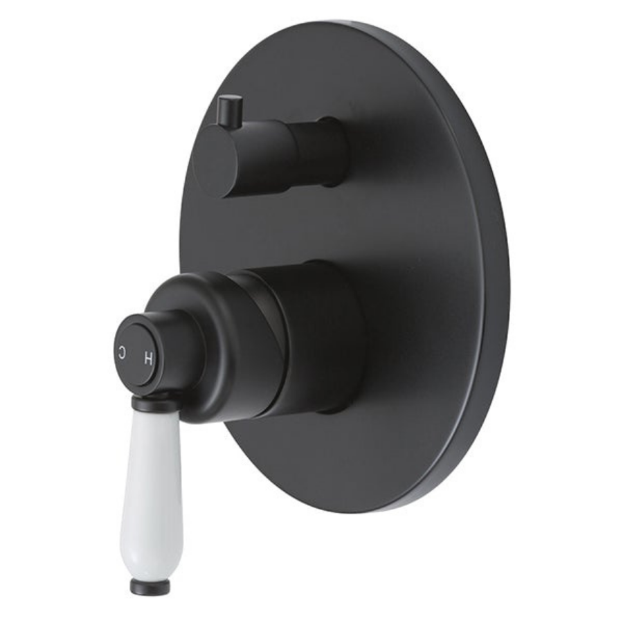 Fienza Eleanor Wall Mixer Diverter - Matte Black/Ceramic