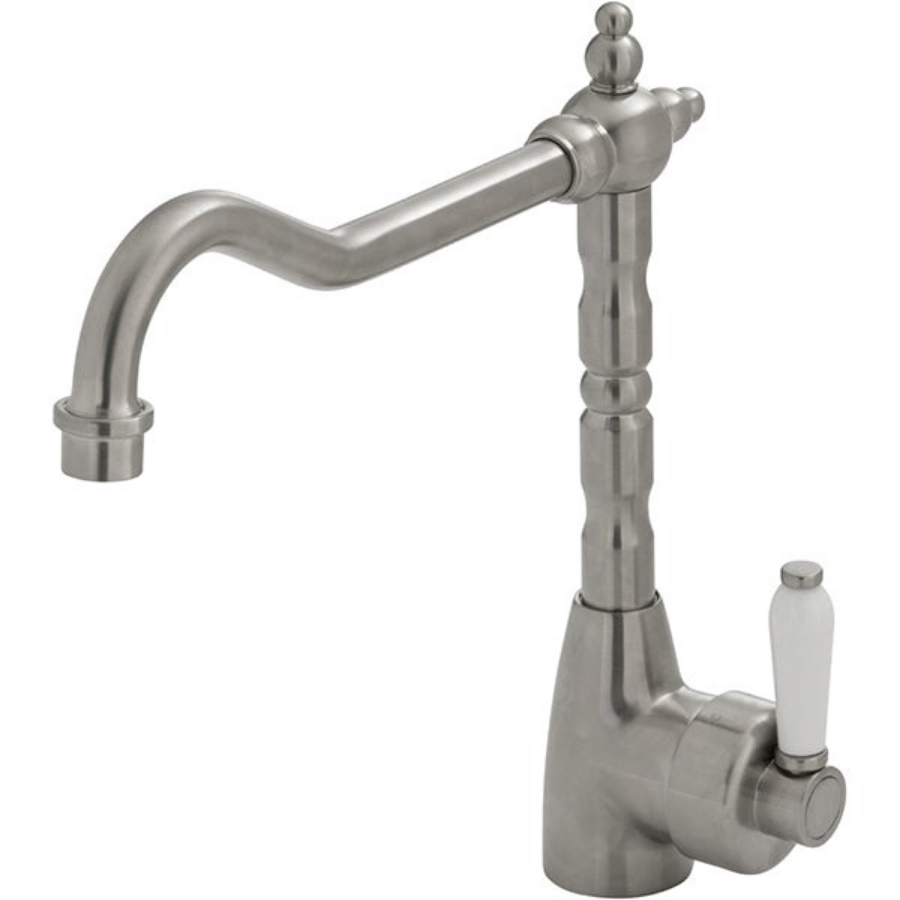 Fienza Eleanor Shepherds Crook Sink Mixer - Brushed Nickel/Ceramic