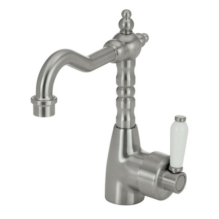 Fienza Eleanor Shepherds Crook Basin Mixer - Brushed Nickel/Ceramic