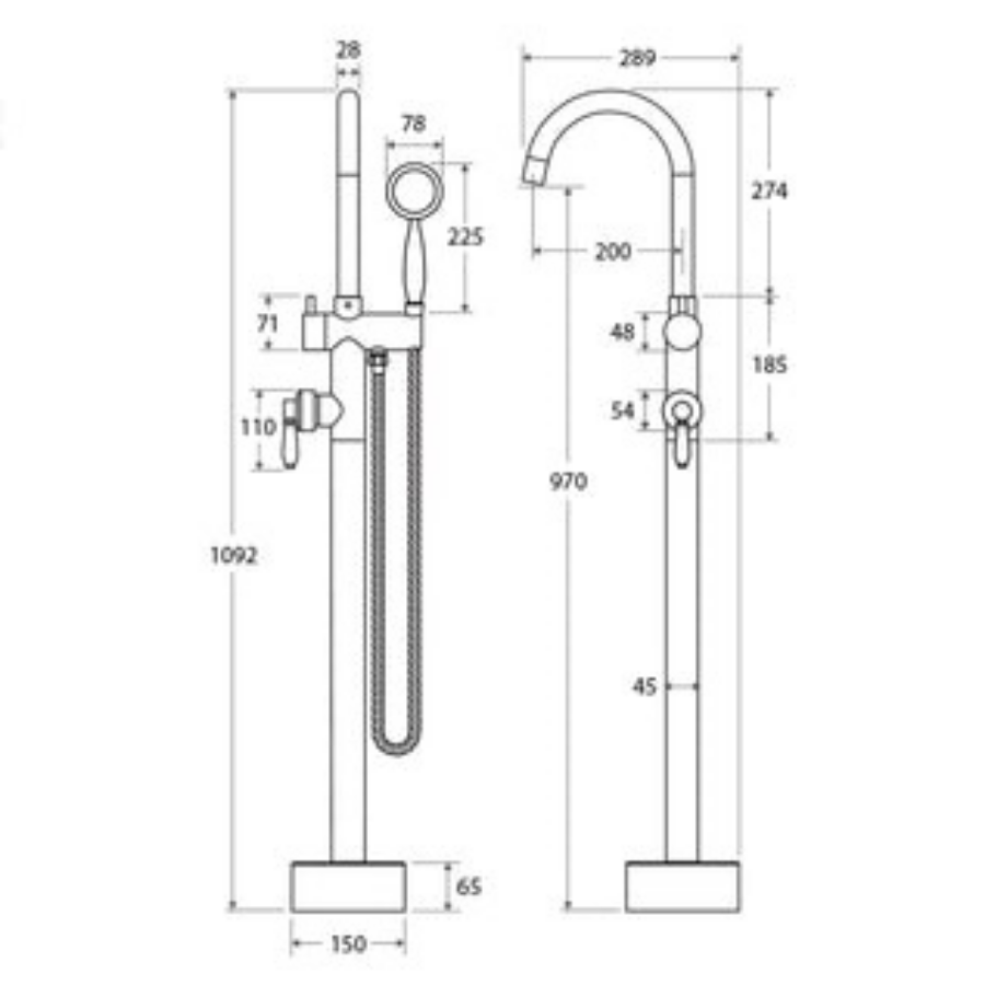 Fienza Eleanor Floor Mixer and Shower - Black/Ceramic