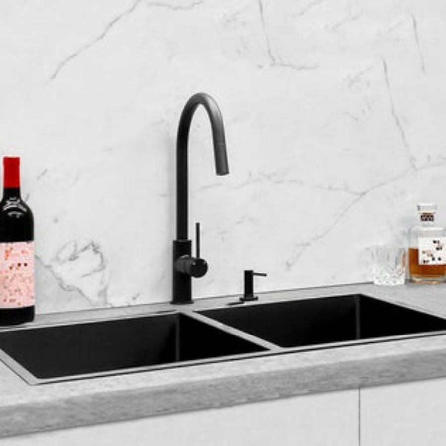 Meir Double Bowl PVD Kitchen Sink 860mm - Brushed Gun Metal