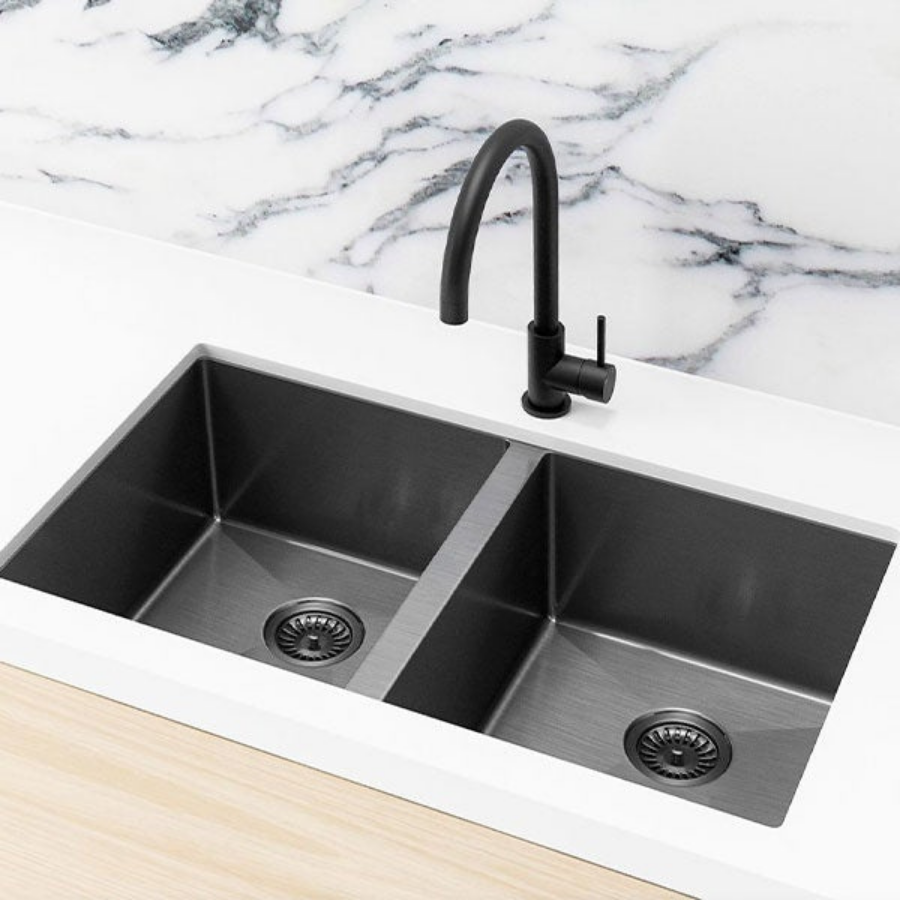 Meir Double Bowl PVD Kitchen Sink 760mm - Brushed Gun Metal