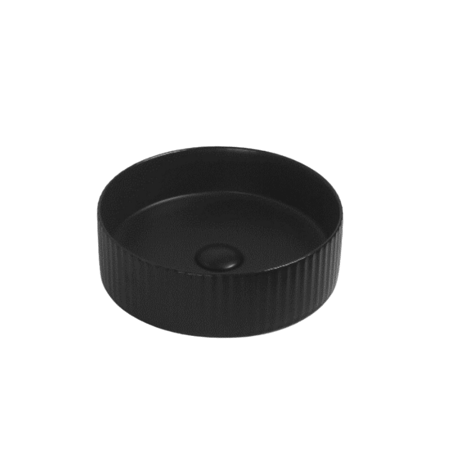 Round Bellevue Fluted Above Counter Ceramic Basin Matt Black