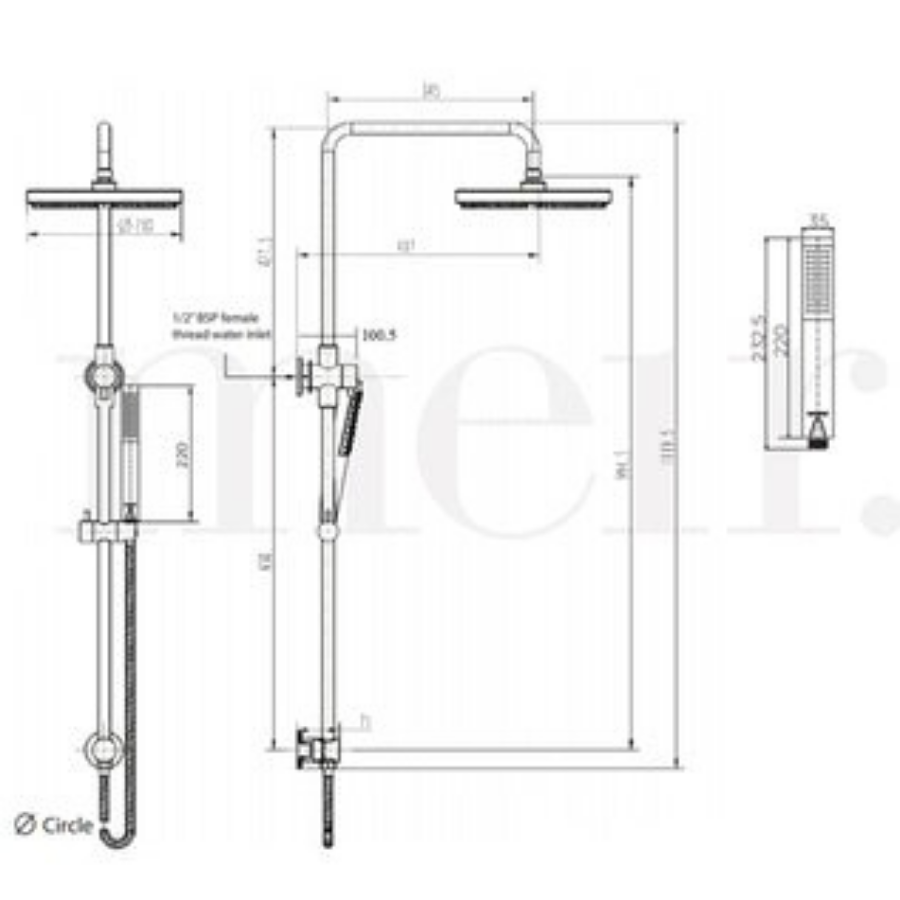 Meir Round Combination Shower Rail 200mm Rose & Hand Shower - Chrome