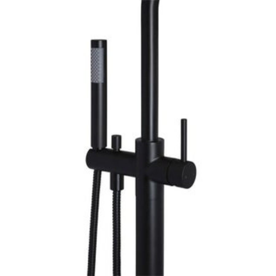 Meir Freestanding Round Bath Mixer with Hand Spray - Black