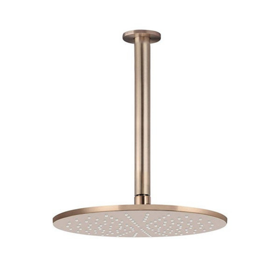 Meir Round Ceiling Mounted Shower 300mm Rose, 300mm Dropper Champagne