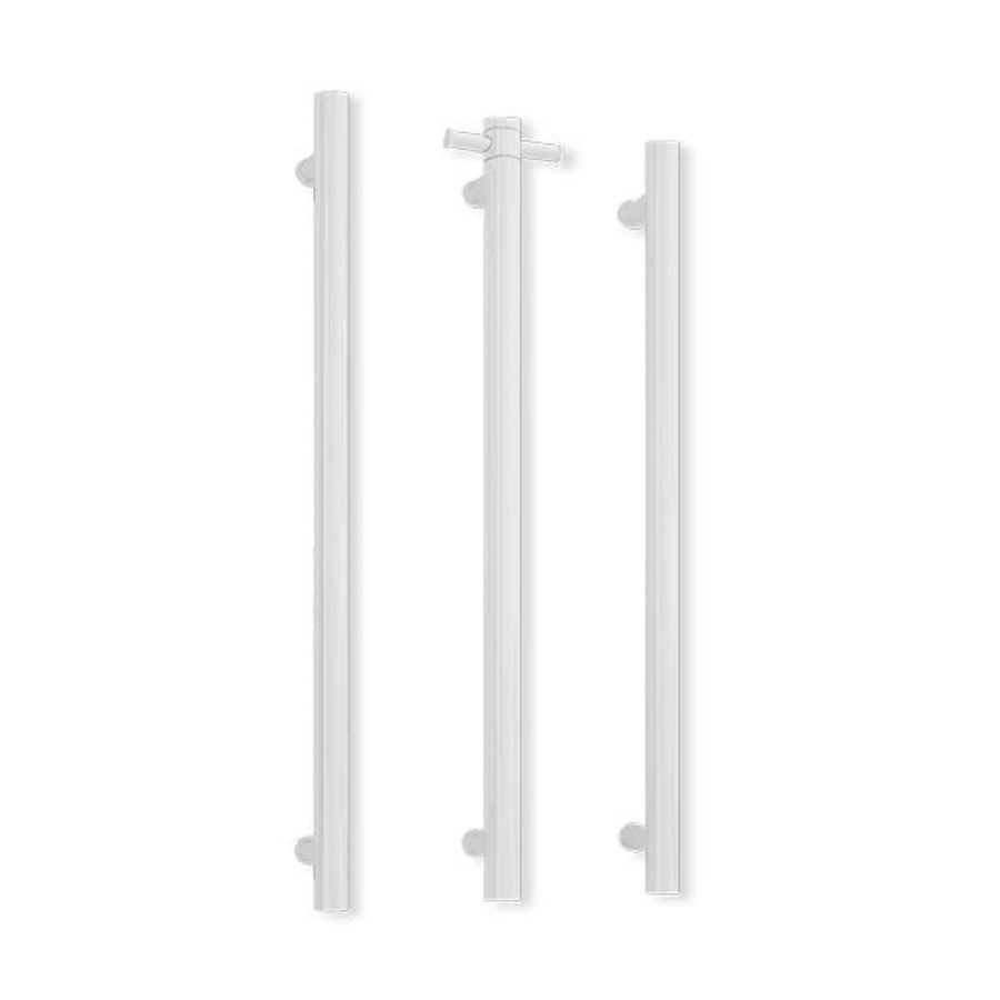 Thermogroup 12V Straight Round Vertical Single Heated Towel Rail Satin White