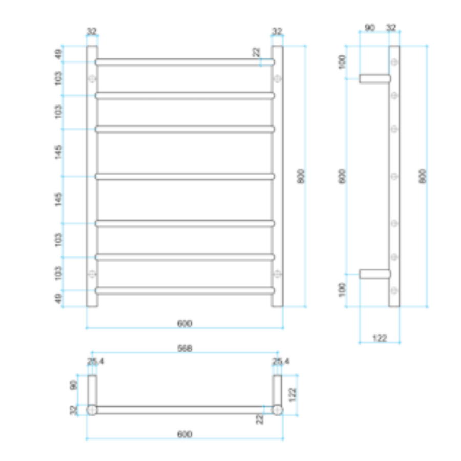 Thermogroup 12V Brushed Round Ladder Heated Towel Rail 600mm