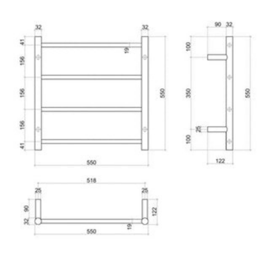 Thermogroup 4 Bar Thermorail Polished Stainless Steel Straight Round Heated Towel Ladder 550mm