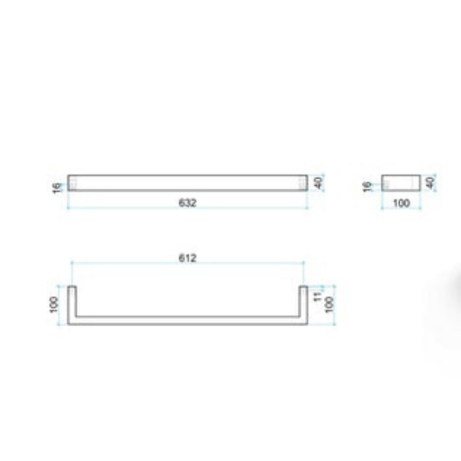 Thermogroup 12V Square Single Bar Heated Towel Rail 632mm Satin White