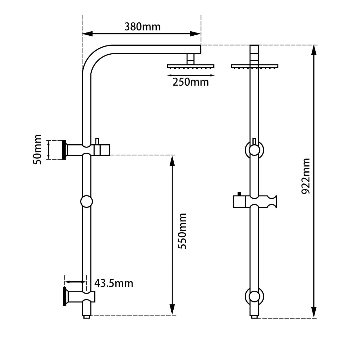 10" Right Angle Round Shower Station:Top Inlet, Modern Design-Chrome-CH2128-A-SH-N+CH0007-SH+CH-R11-HHS, 2
