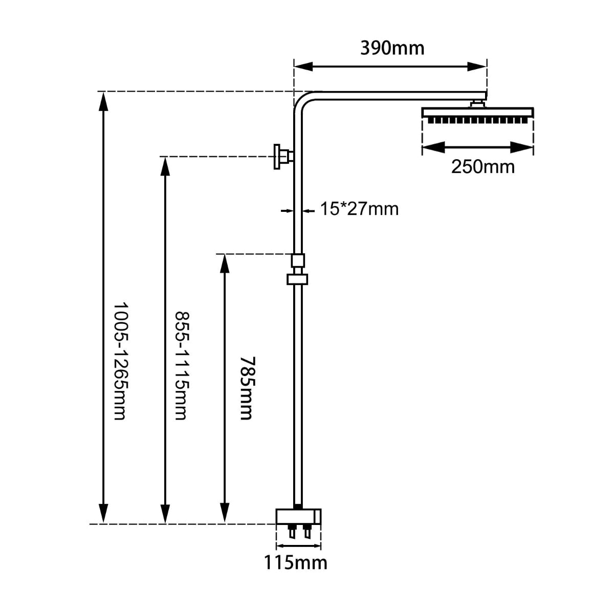 Square Shower Station with Versatile Top/Bottom Water Inlet Design-Chrome-CH2125-SH-N+CH0002-SH+CH-S8-HHS, 2