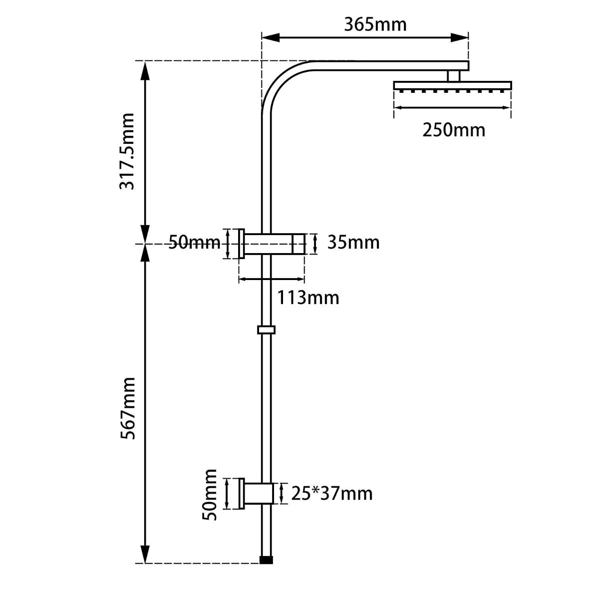 Square shower station with top water inlet, 10 inches-Chrome-CH2130_SH_N+CH0002_SH+CH-S8_HHS, 2