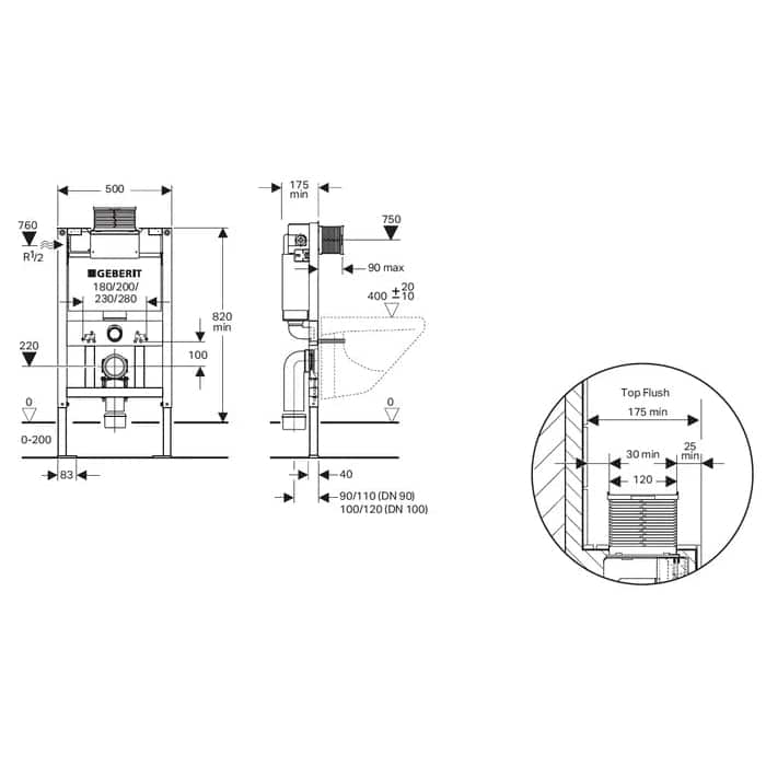 Geberit Kappa Cistern Wall Hung Concealed Cistern
