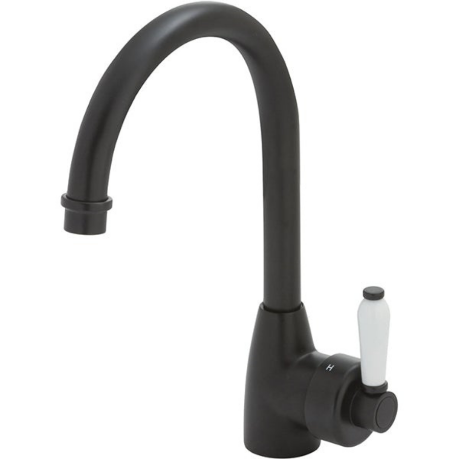 Fienza Eleanor Gooseneck Sink Mixer - Matte Black/Ceramic