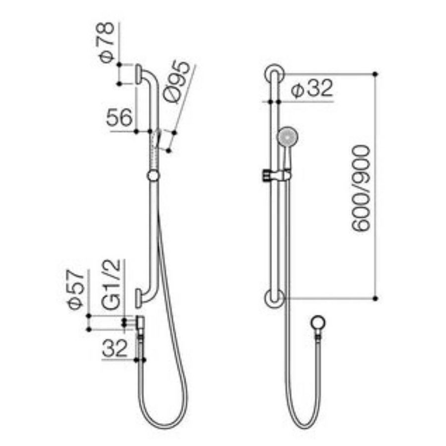 Caroma Virtu Plus Starsafe II Shower Set - 600mm Rail