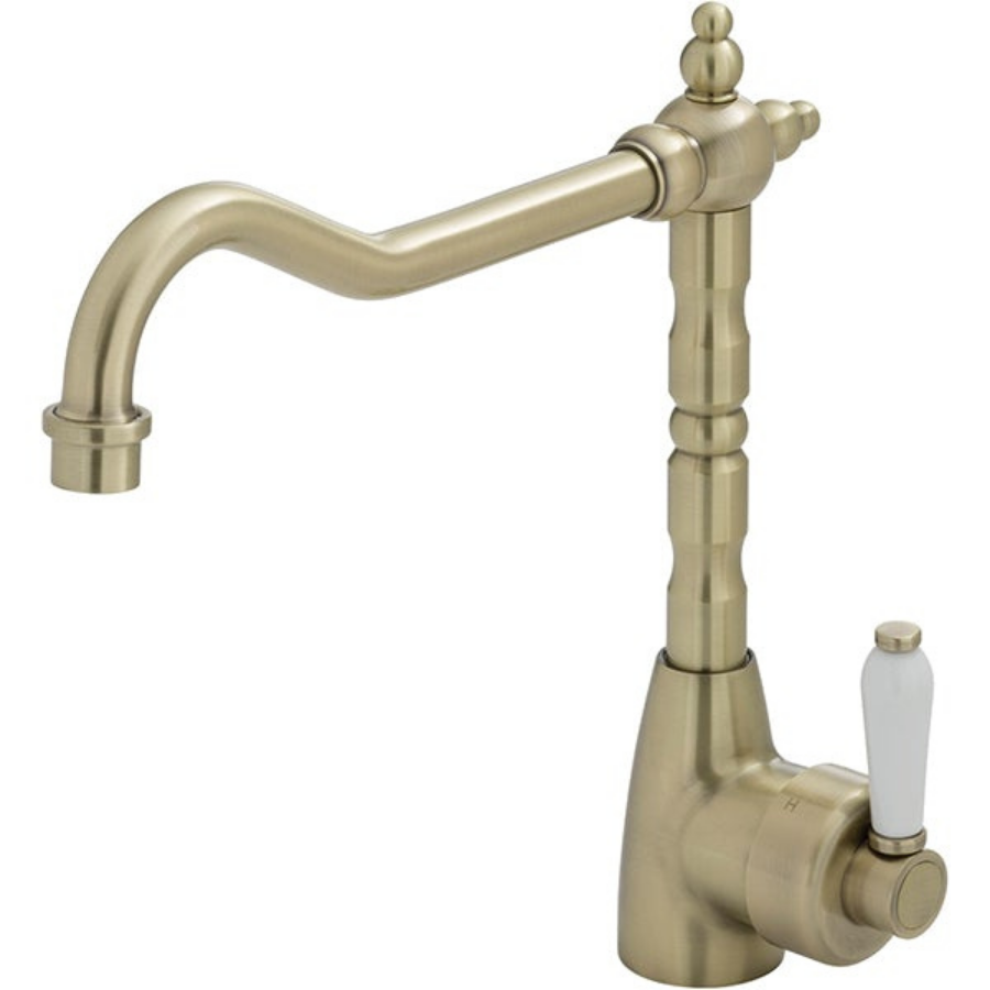 Fienza Eleanor Shepherds Crook Sink Mixer - Champagne/Ceramic