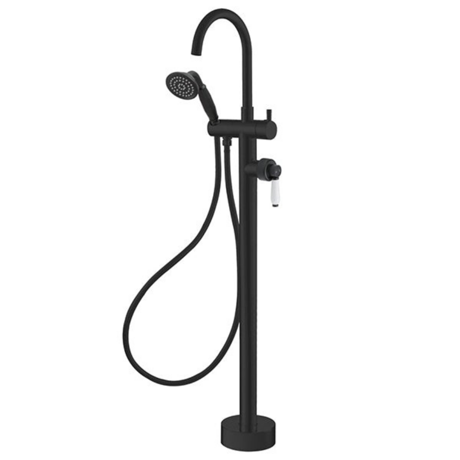 Fienza Eleanor Floor Mixer and Shower - Black/Ceramic