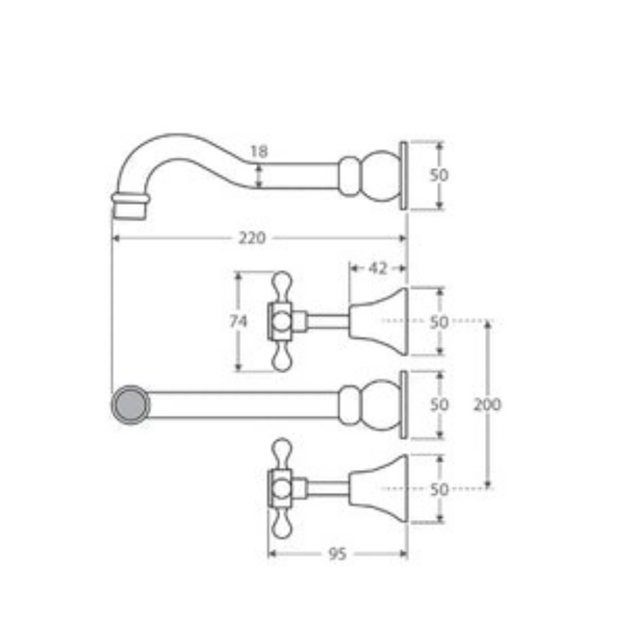 Fienza Lillian Shepherds Crook Bath Set - Brushed Nickel