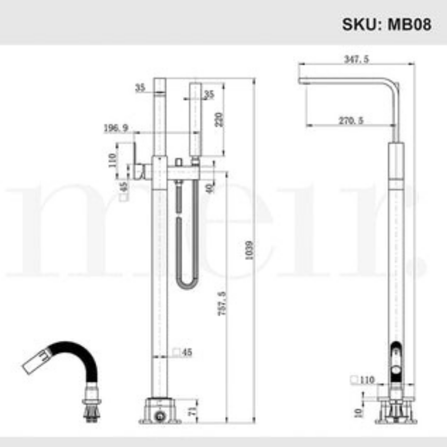 Meir Freestanding Bath Mixer with Hand Spray - Black