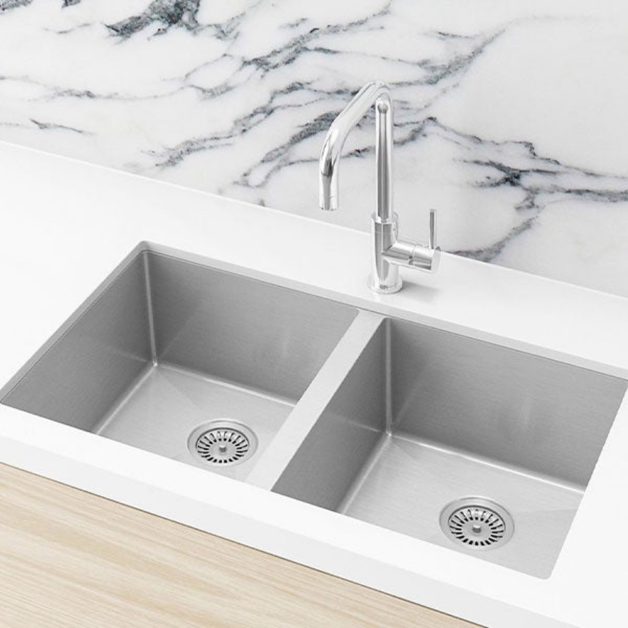 Meir Kitchen Sink Double Bowl 760mm x 440mm - Brushed Nickel