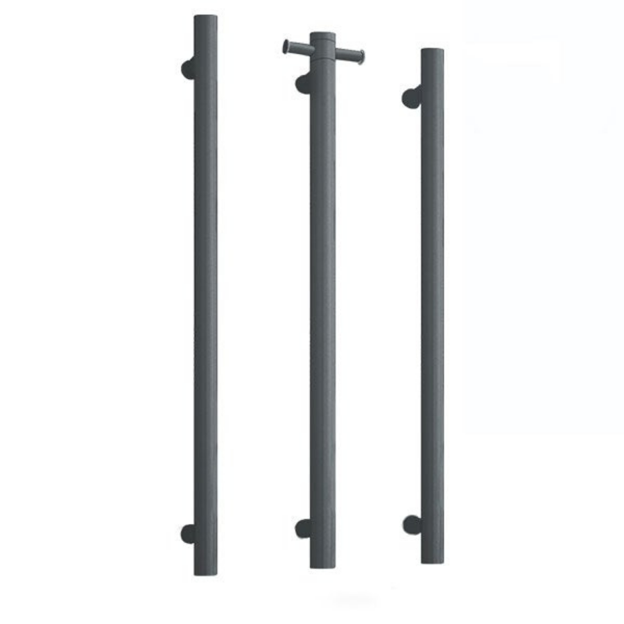 Thermogroup 12V Straight Round Vertical Single Bar Heated Towel Rail Gun Metal