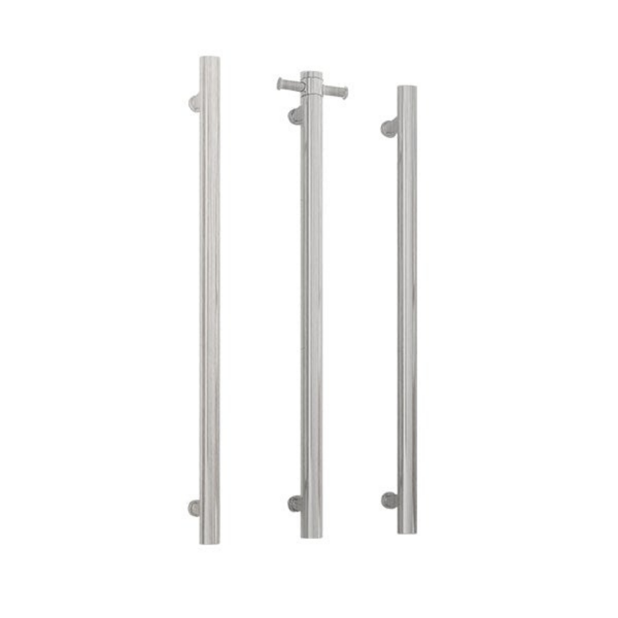 Thermogroup 12V Straight Round Vertical Single Bar Heated Towel Rail Brushed Nickel
