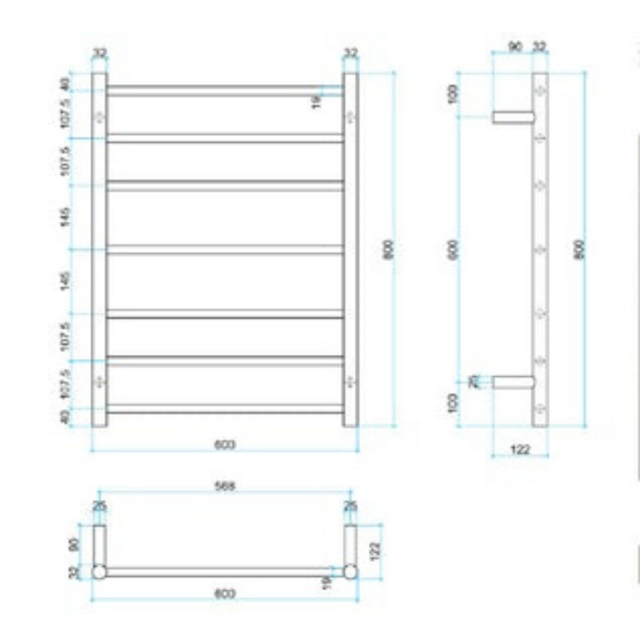Thermogroup 7 Bar Heated Towel Rail Polished Rose Gold