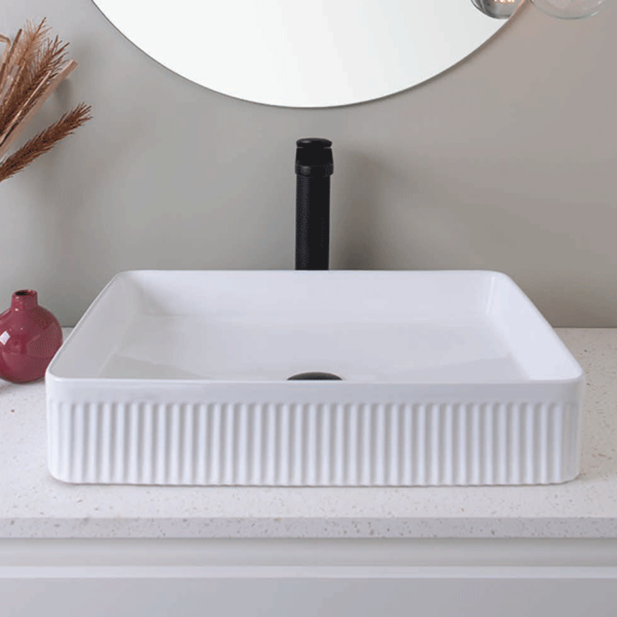 ADP Rectangular Fluted Above Counter Basin White