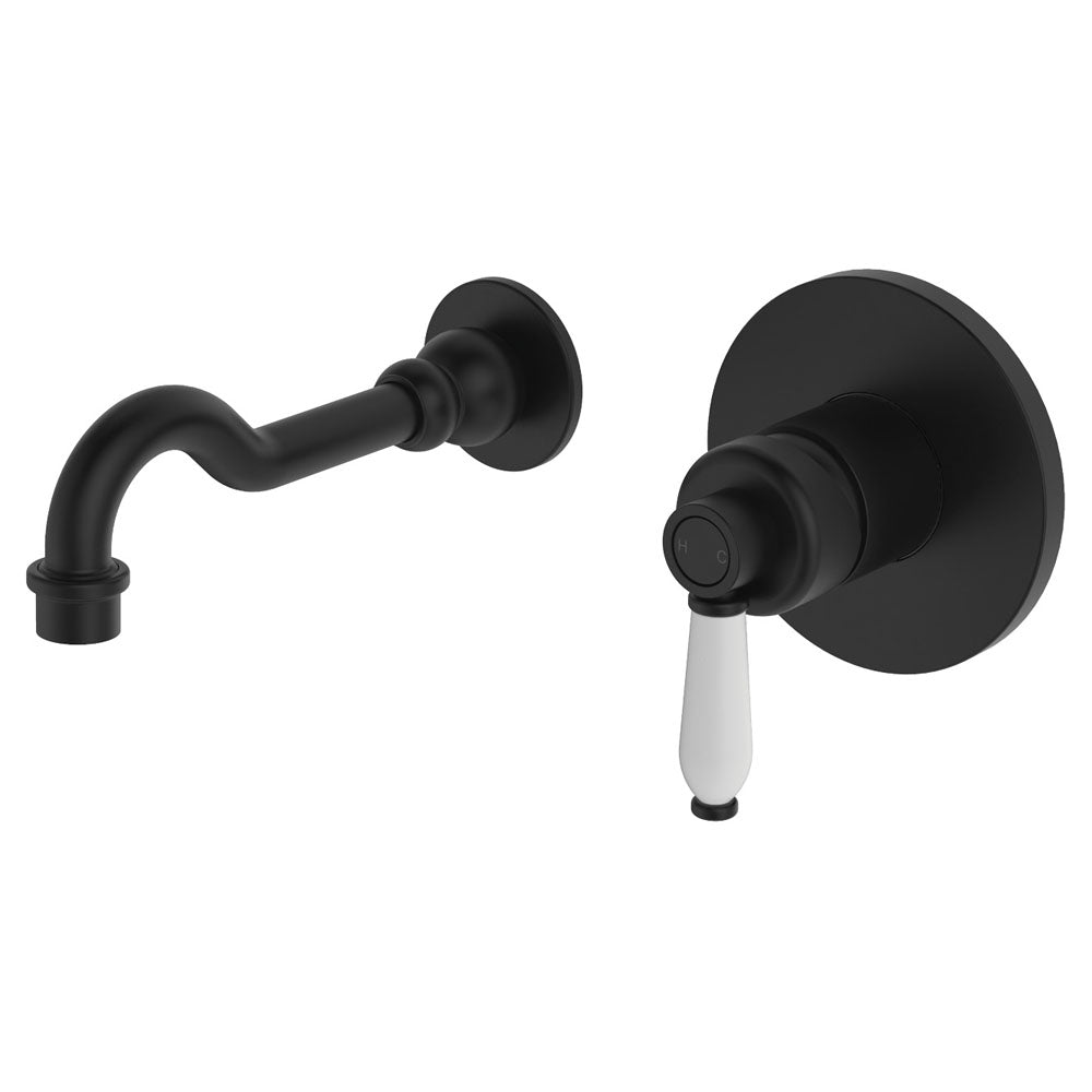 Fienza Eleanor Wall Basin/Bath Mixer Set - Matte Black / Ceramic