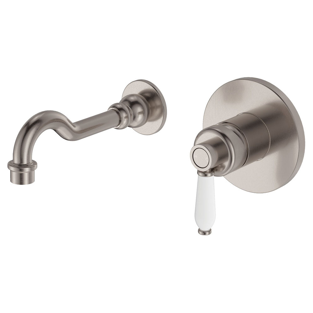 Fienza Eleanor Wall Basin/Bath Mixer Set - Brushed Nickel / Ceramic