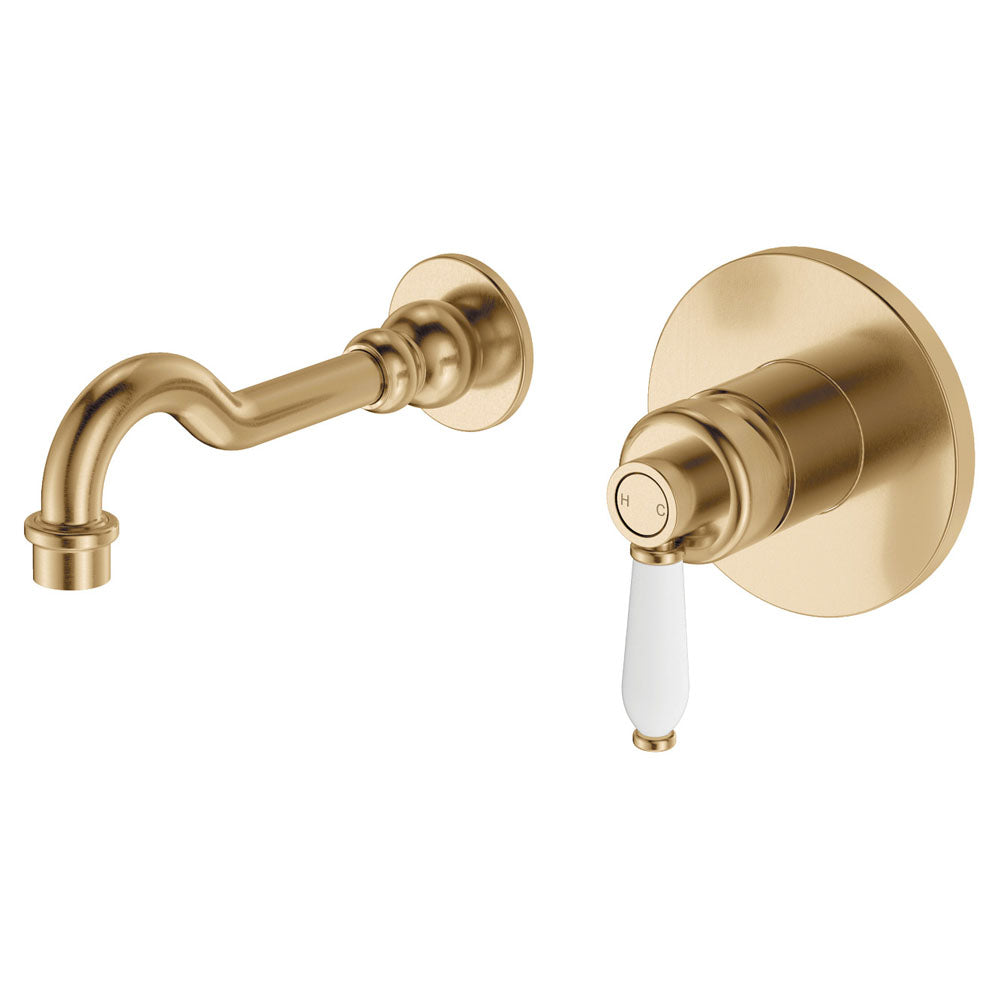 Fienza Eleanor Wall Basin/Bath Mixer Set - Urban Brass / Ceramic