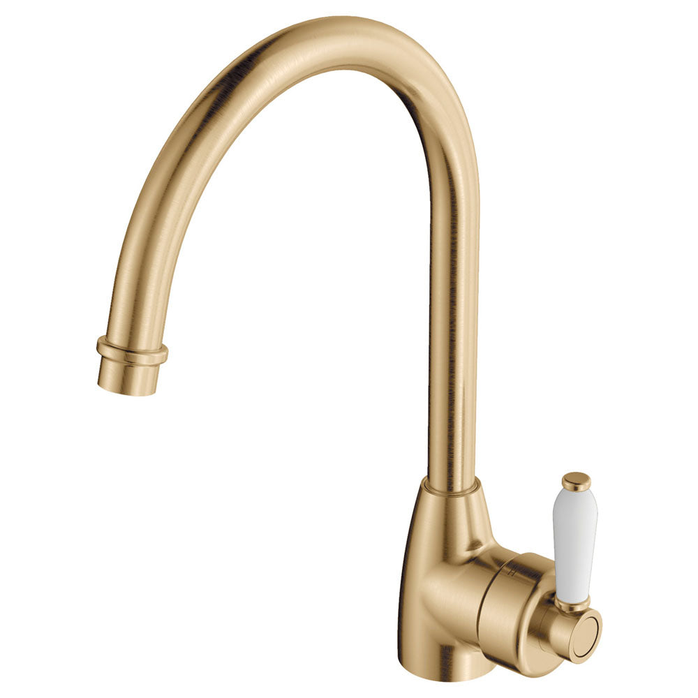 Fienza Eleanor Gooseneck Sink Mixer - Urban Brass/Ceramic