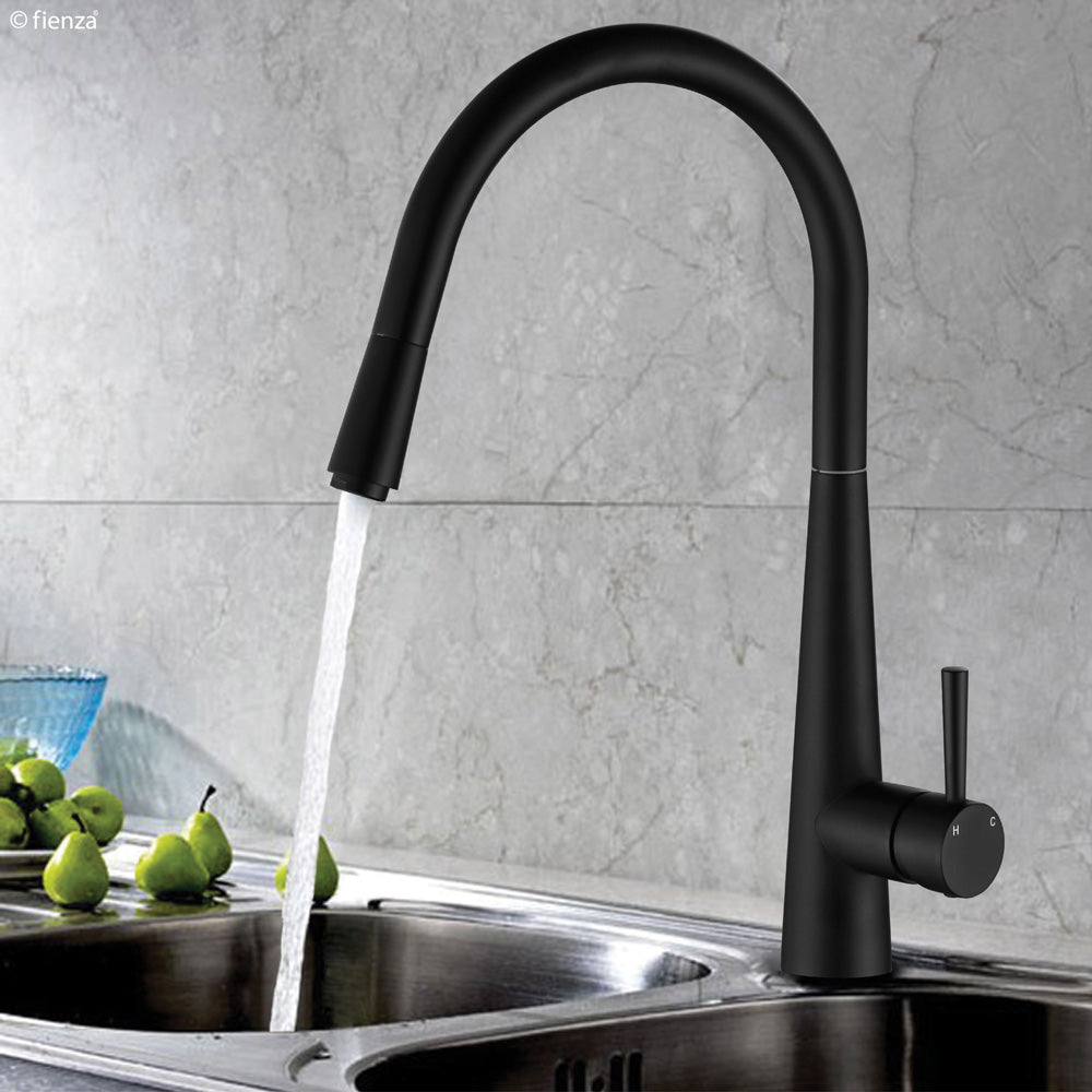 Fienza Hustle Deluxe Gooseneck Pull-Out Kitchen Mixer - Matte Black