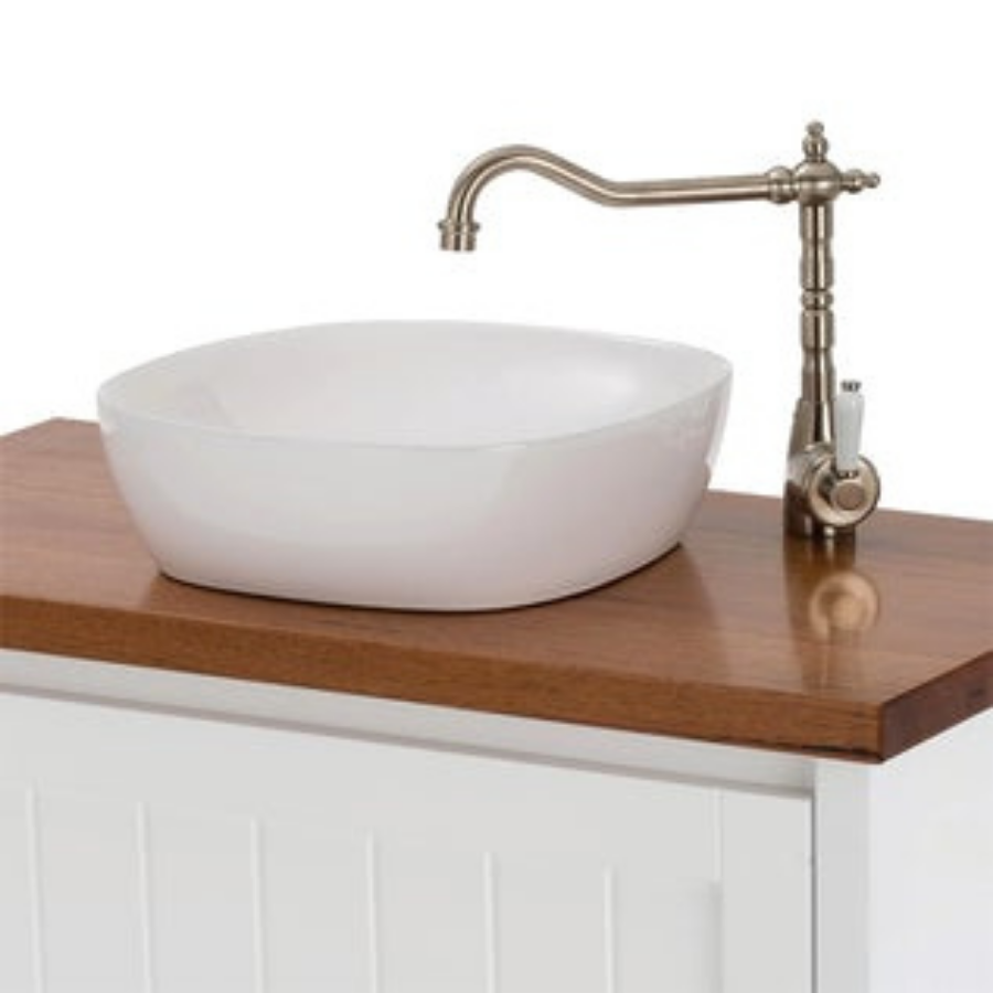 Fienza Eleanor Shepherds Crook Sink Mixer - Champagne/Ceramic