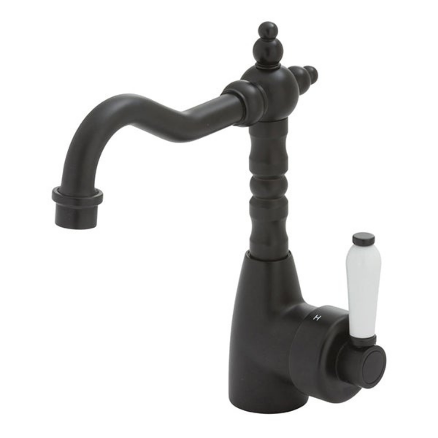 Fienza Eleanor Shepherds Crook Basin Mixer - Matte Black/Ceramic