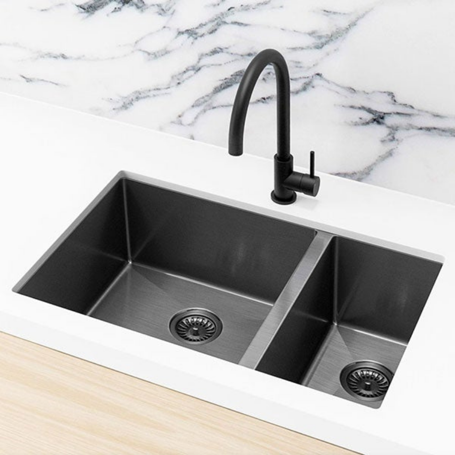 Meir 1.5 Bowl PVD Kitchen Sink 670mm - Brushed Gun Metal