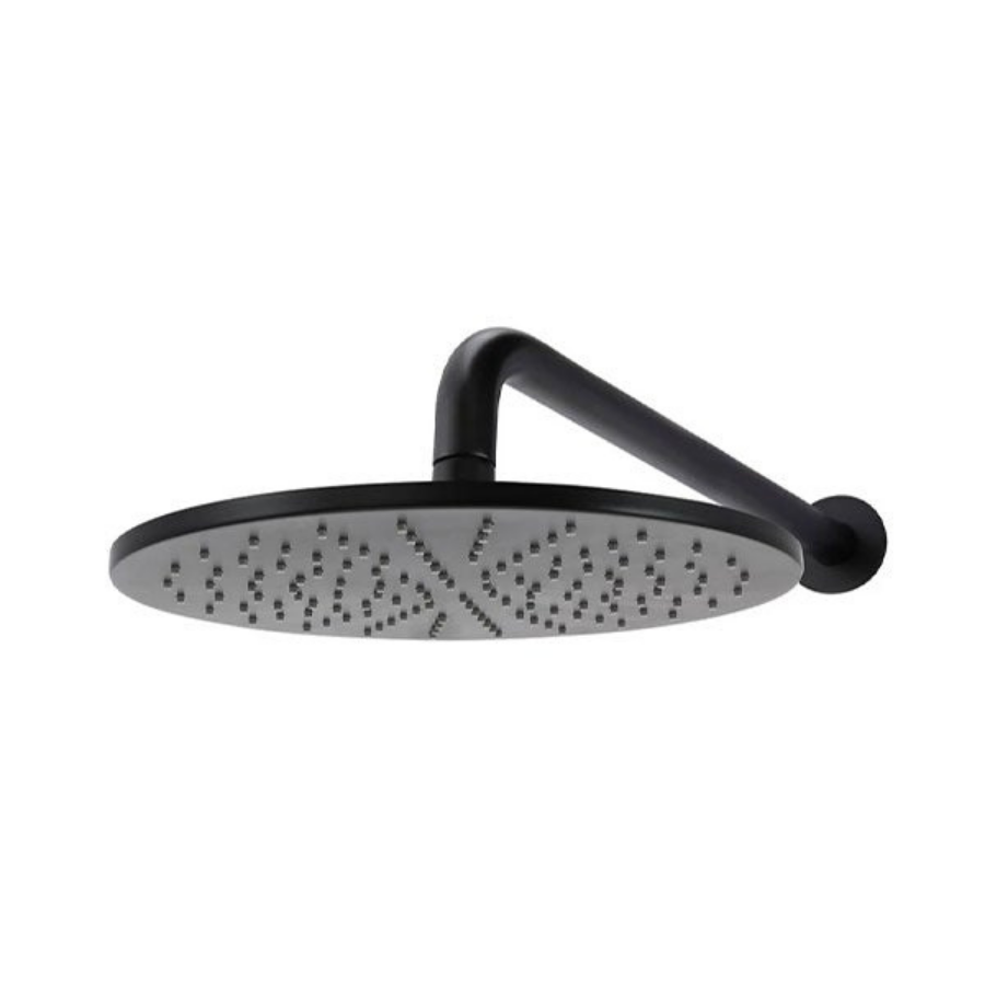 Meir Round Wall Shower 300mm Rose, 400mm Curved Arm Matte Black
