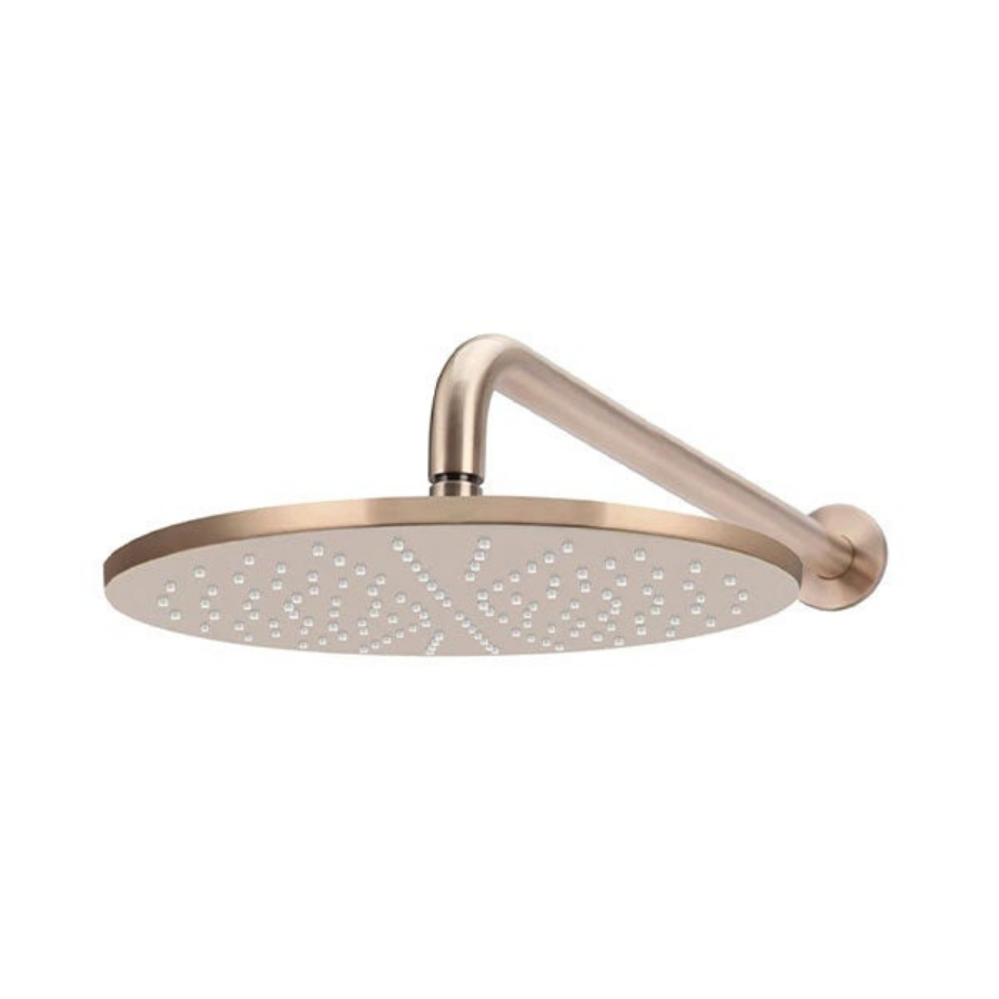 Meir Round Wall Shower 300mm Rose, 400mm Curved Arm Champagne