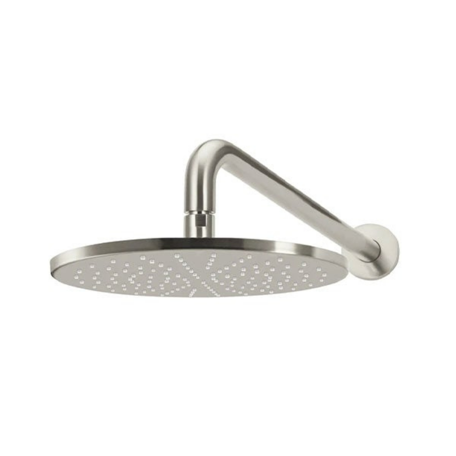 Meir Round Wall Shower 300mm Rose, 400mm Curved Arm Brushed Nickel