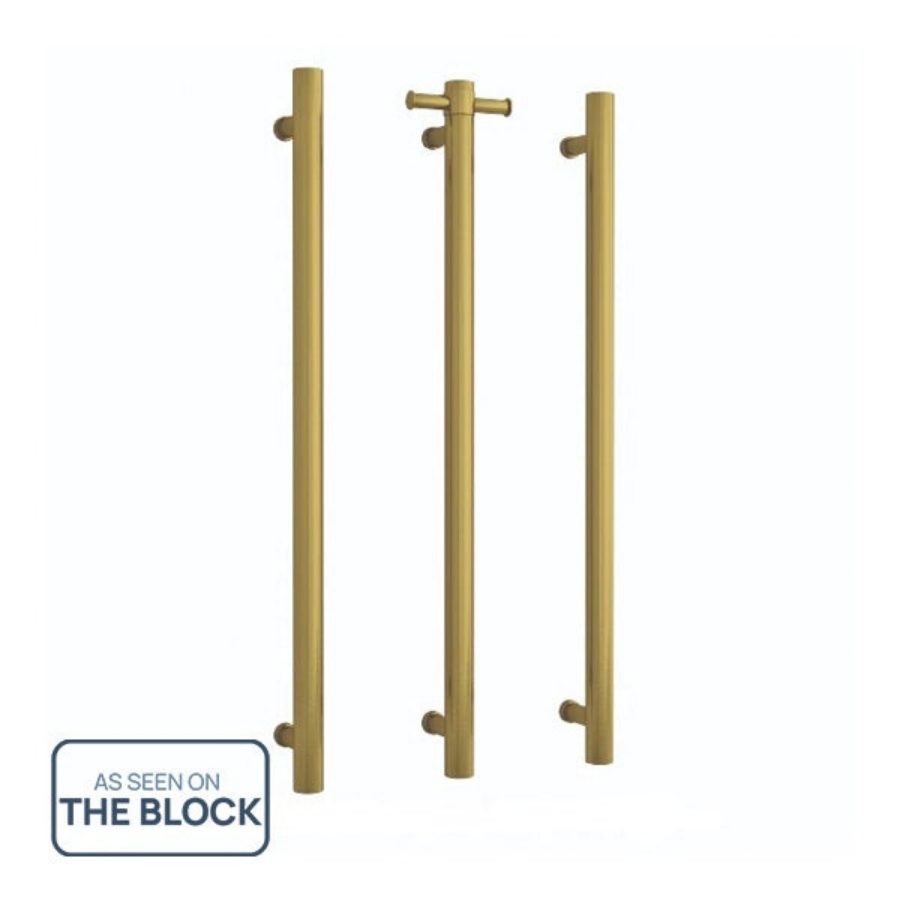 Thermogroup 12V Straight Round Vertical Single Bar Heated Towel Rail Brushed Gold