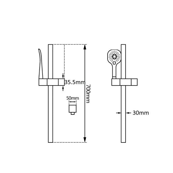 Square Hand-Held Shower Set with Rail, Versatile and Stylish Design-Chrome-CH2145-SH-N+CH-S8-HHS, 2