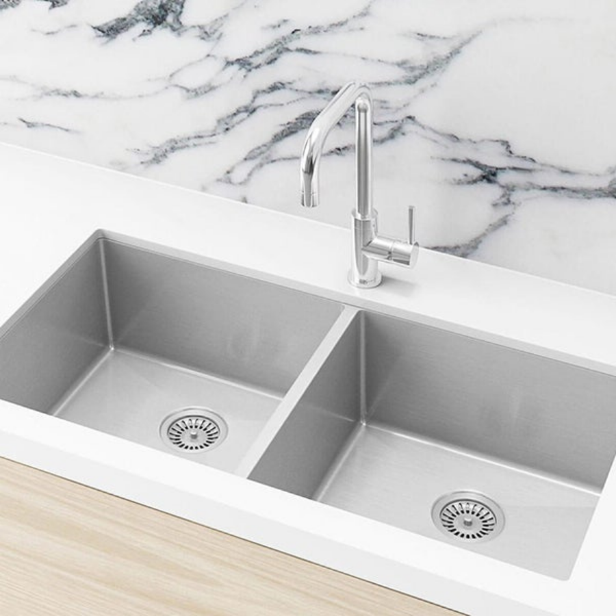 Meir Double Bowl PVD Kitchen Sink 860mm - Brushed Nickel
