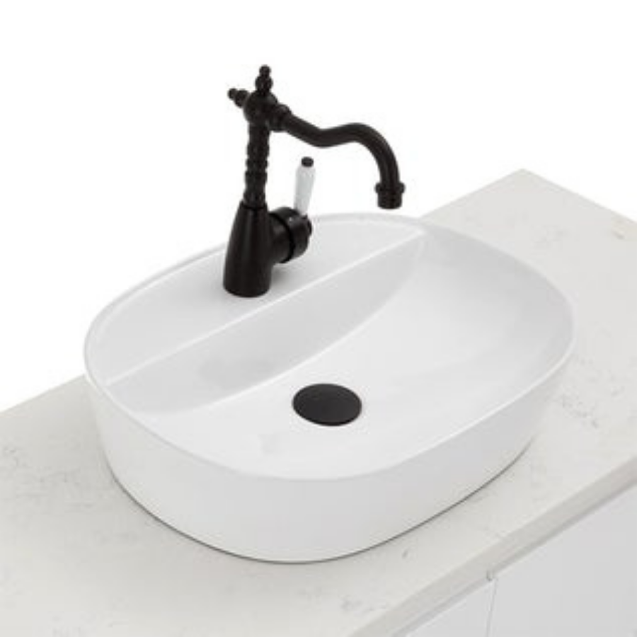 Fienza Eleanor Shepherds Crook Basin Mixer - Matte Black/Ceramic
