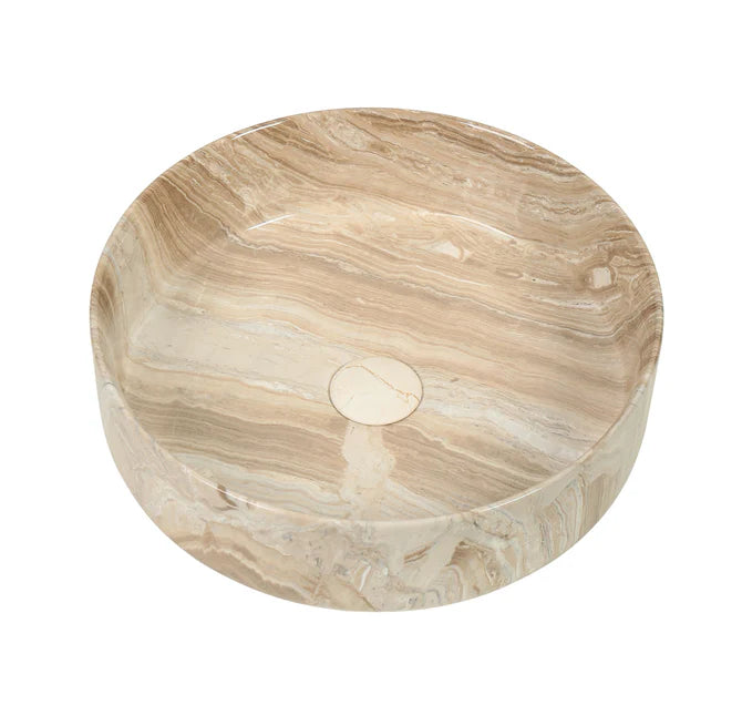 Claya Marvane-40 Round Above-Counter Ceramic Basin – Gloss Stone Marble