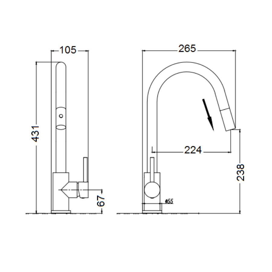 Pull-out Sink Mixer - Gun Metal