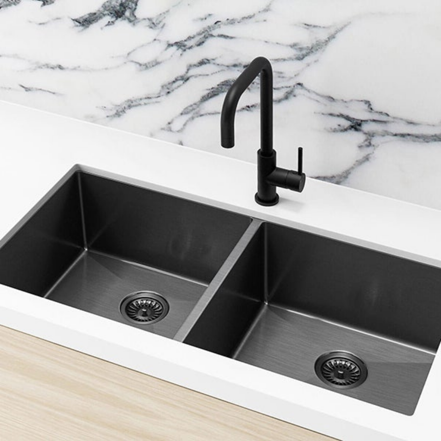 Meir Double Bowl PVD Kitchen Sink 860mm - Brushed Gun Metal