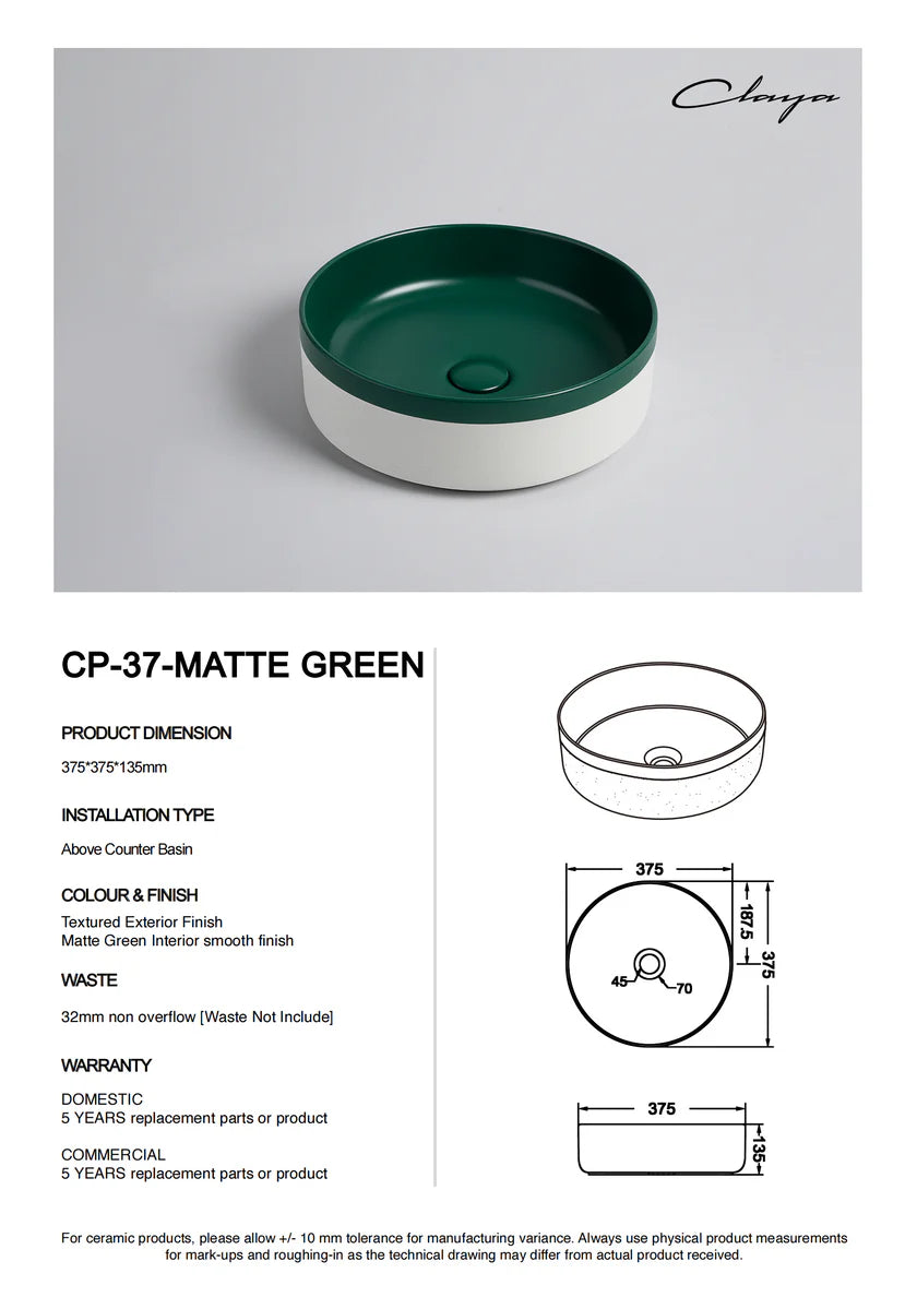 Colour Plus-37 Round Above-Counter Basin – Matte Green